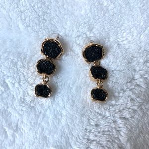 Black Stone and Gold Earrings